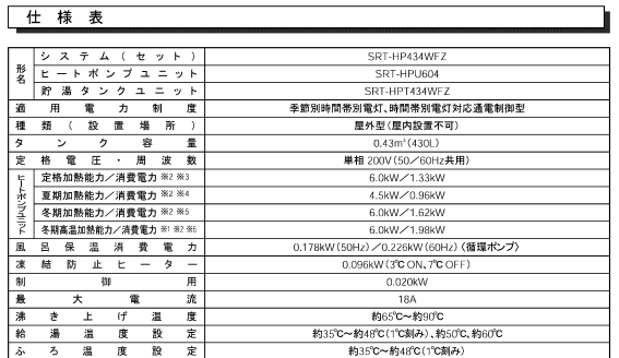 三菱のSRT-HP434WFZのエコキュート交換、修理、取替えをご検討の方へ